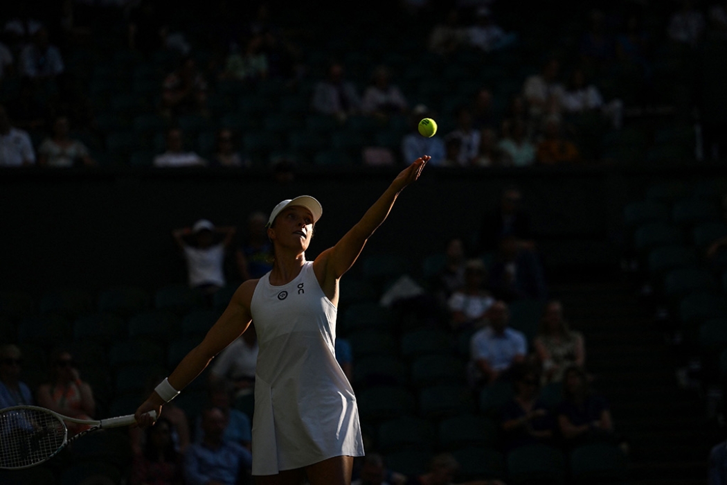 Iga Swiatek in action during her third-round win over Petra Martic at Wimbledon