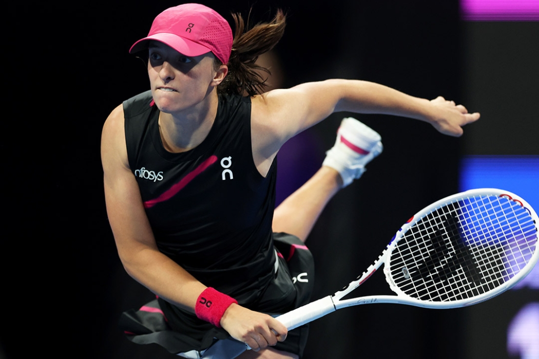 Iga Swiatek competes at the WTA 1000 tournament in Doha