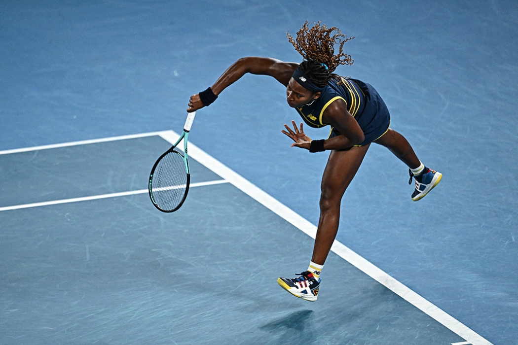 Coco Gauff serving at Australian Open 2024