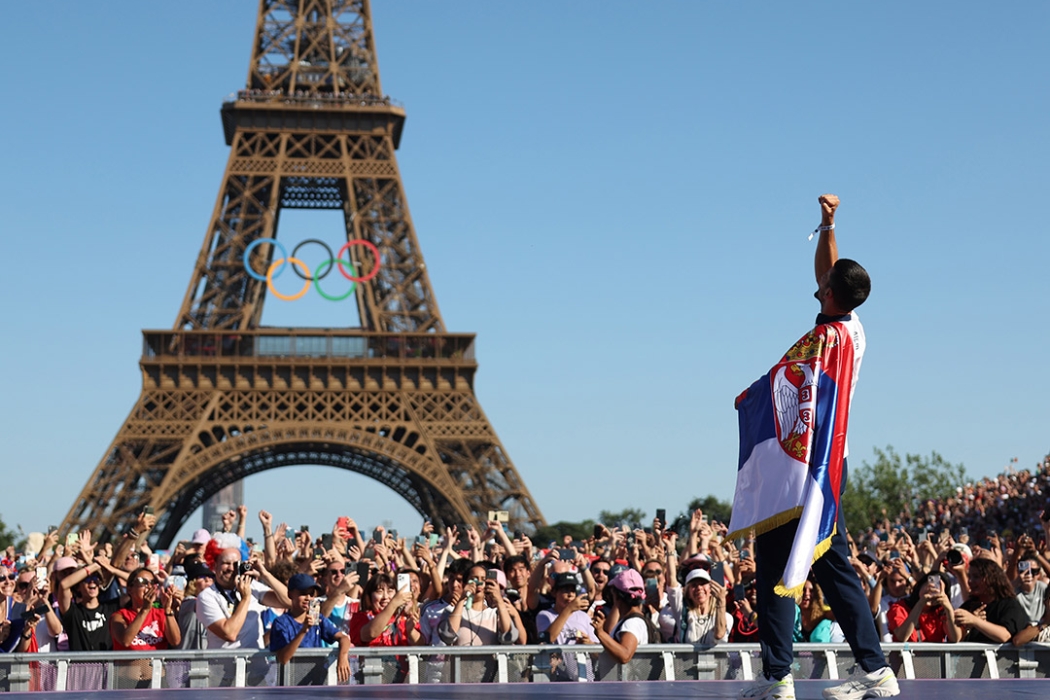 Novak Djokovic celebrates his Olympic gold in Paris